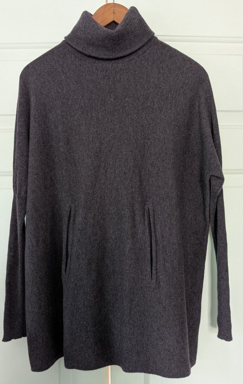 Garnet Hill Oversized Cashmere Wool Turtleneck Tunic Sweater Purple
